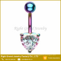 Star Prong Set Cubic Zircon 316L Surgical Steel Rainbow Plated Navel Belly Ring